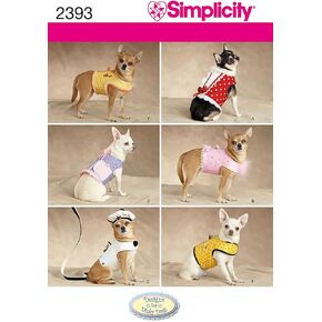 Simplicity Small to Medium Dog Clothes and Jackets Sewing Pattern, Sizes XXS to M,White. Tan