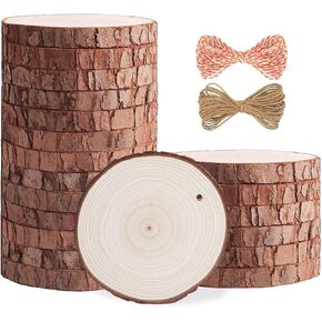 5ARTH Natural Wood Slices - 20 Pcs 3.5-4.0 inches Craft Unfinished Wood kit Predrilled with Hole Wooden Circles for Arts Wood Slices Christmas Ornaments DIY Crafts