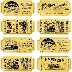 Christmas Polar Express Believe Tickets Christmas Gold Foil Stickers for Kids North Pole Train Stickers Party Decorations School 200Pcs