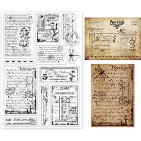 GLOBLELAND Vintage Handwriting Clear Stamps for DIY Scrapbooking Decor Vintage Daisy Dragonfly Greetings Gifts Clear Stamp Transparent Silicone Stamps for Making Cards Photo Album Decor