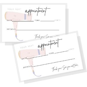 Hair Appointment Reminder Cards | Physical Printed 2x3.5" inches Business Card Size | White and Black with Blow Dryer Design