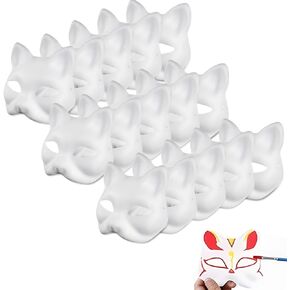 15 PCS Cat Mask Unpainted Paper Therian Fox White Masks Half Facemasks Blank DIY for Masquerade Halloween Costume Dance Party