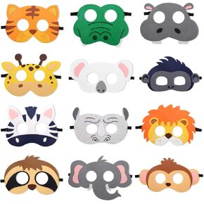 CiyvoLyeen Safari Jungle Animal Felt Masks Wild Animal Theme Birthday Party Favors Costumes Dress-Up Party Supplies(12 Pieces)