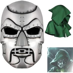2Pcs Dr Doom Mask With Cloak Medieval Victor von Doom Helmet Halloween Costume Cosplay Accessories Adutls (Plastic)