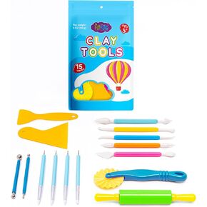 FlyFlag Air Dry Clay Tools Kit, 20 Pcs – Includes Ball Stylus, Rubber Pens, Rolling Pin, Plastic Scrapers, and Modeling Tools – Ideal for Pottery, Craft, Molding, and Shaping