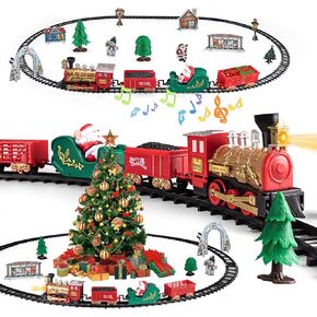 Train Toy for Toddler, Train Set Around for Christmas Tree, Electric Locomotive with Light & Sound, Tracks, Carriages, Ideal for Holiday Decoration, Gift for Boys Girls 3 Years Old & Up Kids Children