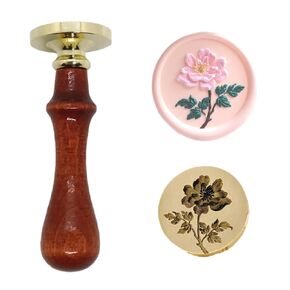 3D Embossed Flower Wax Seal Stamp Kit Brass Head with Wooden Handle for Wedding Invitation Sealing Gift Wrap Envelope