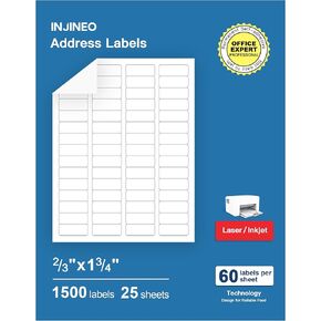 Address Labels, 2/3" x1-3/4 Shipping Address Labels for Inkjet & Laser Printers, Return Address Labels Compatible with 5195, 8195 and 18294 Labels, Easy to Peel (1500 Labels, 25 Sheets)