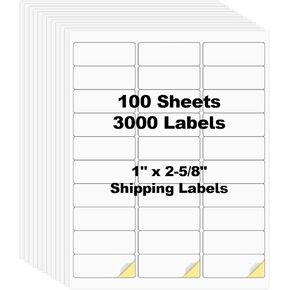 3000 Labels 30-up 1" x2-5/8 Shipping Address Barcode Labels for Laser & Inkjet Printers, Risepekt 100 Sheets 30 Up Labels 1x2.625 on US Letter, 30 per Sheet Return Address Labels, 30 per Page Labels