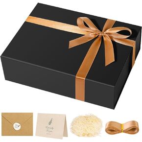 Large Gift Box, 13"x10"x5" Easter Birthday Gift Boxes for Presents, Valentine Basket Stuffers, Black Gift boxes with Magnetic Lids, Ribbon, Candy Chocolate Cookie Groomsman Proposal Basket for Wedding