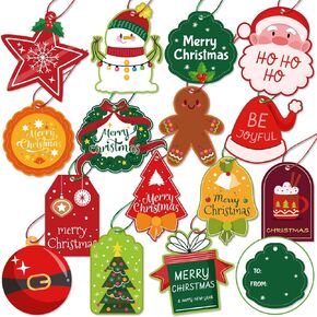 Christmas Gift Tags 60 Count with Untied Strings, Christmas Labels for Present, Paper Gift Tags, Christmas Name Tags, 15 Personalized Printed Designs for DIY Xmas Holiday Present Wrap Decoration