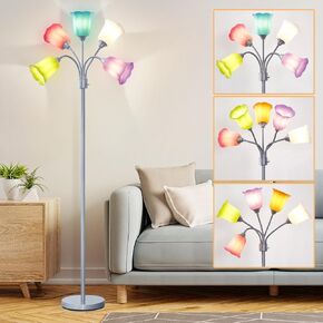 GyroVu Medusa LED Floor Lamp, Multi Head Modern Tall Lamp with Adjustable Gooseneck Standing Lamps for Living Room Bedroom Kids Room Office 6 Color Lampshades Bulb Not Included(White)