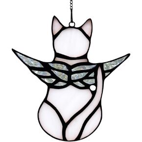 Angel Cat Memorials Gift for Lose of Cat, Stained Glass Window Cat Sympathy Gifts.Thanksgiving (Grey cat)