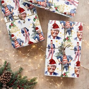GSHLGAO Trump Christmas Wrapping Paper - Gift & Holiday Wrap (30"x 36") (White)