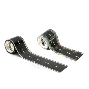 PlayTape - Neighborhood Road Tape for Toy Cars - Sticks to Flat Surfaces, No Residue - 2 Rolls of Playtape (2"x30')