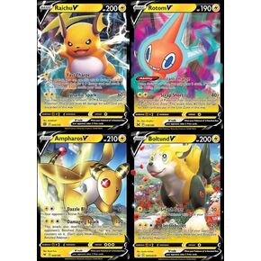 Pokemon V - 4 Card Lot - Lightning Types - Raichu V 045/172 - Ampharos V 049/185