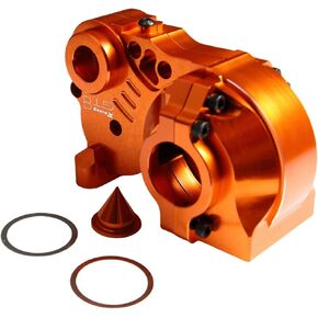 CNC Aluminum Gearbox Metal Diff Transmission Gear Box Case for 1/5 RC Car HPI KM RV Baja 5b ss 5sc Upgrade Part (Design 1-Orange)