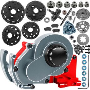 RC Gearbox Transmission Case w/Spur Gear Upgrades Part for 1/10 Slash 2WD (VXL)/Bandit 2WD (VXL)/Stampede 2WD (VXL)/Rustler 2WD (VXL),Aluminum Transmission Gearbox Hops Up,Red
