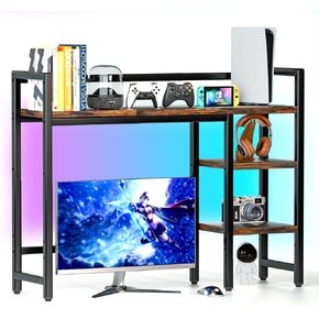 Desktop Organizer Shelf, 38.5" Desk Hutch with RGB Light Strip - 16 Colors & Music Sync, 4-Tier Display Shelf Rack for Monitor, Desktop Bookshelf Storage, Wood Desk Shelf for Gaming & Home Office Dorm