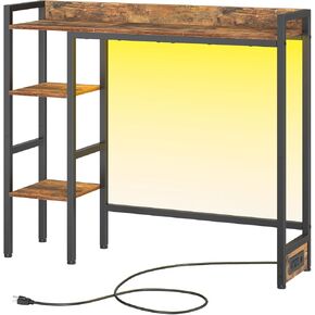 HOOBRO Desktop Bookshelf, 35.8" Desk Hutch Dorm, Computer Desktop Bookcase with Outlets, Office Desktop Display Rack with Light Strip, for Office, Study, Dorm, Rustic Brown and Black BF91UDSJ01