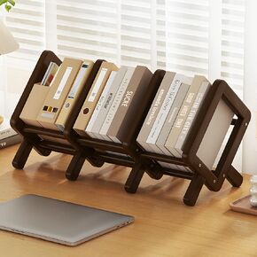 Expandable Desktop Bookshelf, Bamboo Desk Bookshelf, Adjustable Book Rack Shelf Organizer, Stable Bookshelves Storage Rack, Tilting Bookcase for Books/CDs/Magazine Display (Burlywood, 27inch)