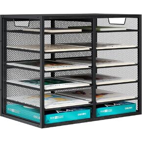 Letter Size Paper Organizer, Metal Literature Organizer, Sturdy Paper Storage Organizer, Desktop Organizer for Storage, Mail Organizer Keep Desktop Clean, 27 Compartments, Retro Brown
