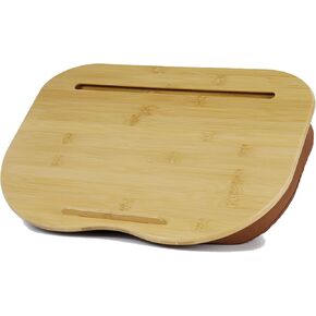 SUMISKY Bamboo Lap Desk for Laptop with Cushion, Portable Laptop Stand with Phone Hoder & Anti-Slip Stopper-Fits up to 15 inch Laptop for Home Office Students Use