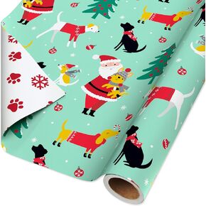 American Greetings Reversible Christmas Wrapping Paper, Dogs, Paw Prints and Snowflakes (1 Roll, 175 sq. ft.)