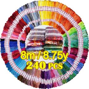 LE PAON Embroidery Floss 240 skeins 100% Egyptian Long-Staple Cotton Cross Stitch Threads -Friendship Bracelets String -Mercerized Crafts Floss Total 1920M 8M/pc 24pcs/Bag 10package