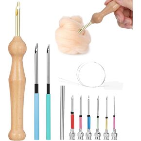 VILLCASE Embroidery Punch Needle Kit, Adjustable Punch Needle Tool, Wooden Handle Punch Needle Set, Embroidery Pen Set for Craft Projects Embroidery Floss Cross Stitching Beginners