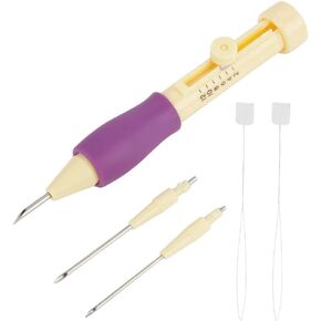 Embroidery Needle Punch Pen Sewing Threaders Tool Kit with 3 Sizes Needle for DIY Craft to Decorate Clothes, Pillows, Quilt Cover (Yellow + )