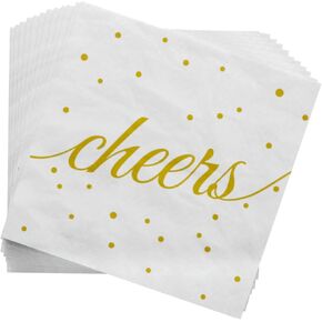 Blue Orchards Cheers Napkins (20 Pieces) - Disposable White and Gold Napkins Lunch Napkins Engagement Wedding Napkins for Reception Birthday Party Decor Nurses PhD Graduation Napkins