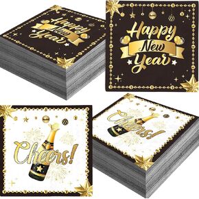 48Pcs New Years Eve Party Supplies 2025 New Years Napkins New Years Decorations Happy New Year 2025 Tableware Set for Happy New Year Decorations New Years Eve Decorations