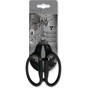 Tim Holtz Small Titanium Scissors - 7 Inch Mini Snips with Micro Serrated Blade - Non Stick Craft Tool for Cutting Paper, Fabric, and Sewing - Black Comfort Grip Handles