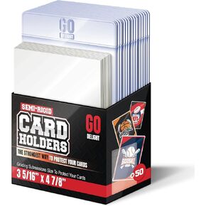 Semi Rigid Card Holders – 100 Bundle - 50 Card Holders for Trading Cards and 50 Soft Sleeves - Baseball Card Sleeves - Trading Card Protectors - 3-5/16" x 4-7/8" Including 1/2" Lip