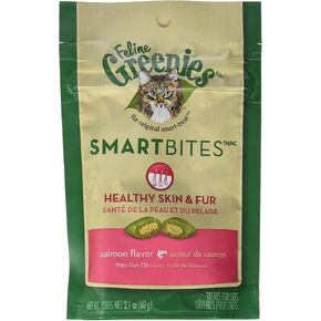 FELINE GREENIES SMARTBITES Skin & Fur Health Crunchy and Soft Textured Adult Natural Cat Treats, Chicken Flavor, 16 oz. Tub