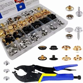 SUNOR 90 Sets Snap Button Kit,Heavy Duty Snap Fasteners Kit 15mm Metal Screws Snap for Canvas,Leather Snaps and Fasteners Kit for Fabric Clothing Boat Cover