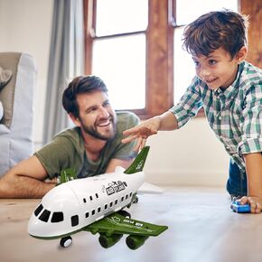 DIY Children's Airplane Toy Set Large Model can Receive Plastic Airplane Inertia Cars, Airplane Toys for Kids,Cars and Trucks, Birthday Party Gifts (【 Color Box 】 Military Green)