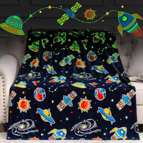 Glow in The Dark Galaxy Space Blanket Gifts for Boys Girls, Star Planet and Solar System Decor for Adult Kids, Birthday Spaceship Toys Gift for Age 3 4 5 6 7 8 9 10 Year Old