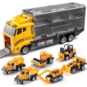 Toddler Toys for 3-9 Years Old Boys, Construction Toys Car Transport Vehicle W/Play Mat, Die-cast Alloy Engineering Vehicle Gifts for Age 3 4 5 6 Kids Child Boys Girls Birthday Party Favor