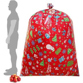 CCINEE 2PCS Jumbo Christmas Plastic Gift Bag,60" X 72" Extra Large Xmas Plastic Bags with Ties and Tags Oversized Giant Gift Goody Bags for Gift Wrapping Party Supply