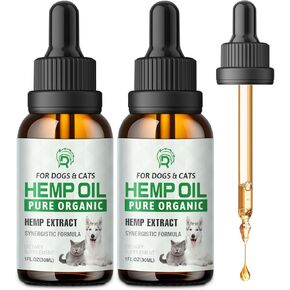 Hemp Oil for Dogs and Cats-Relieve Anxiety Stress Sleep Aggressive Allergies Arthritis Seizures Pain Support Skin Hip Joint Health,Calming Treats Organic Drops (2 Pack)