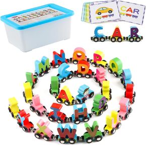 Wondertoys 12 PCS Wooden Number Train Set Toy Includes 1 Engine Cars for Toddlers Boys and Girls, Compatible with Major Brands Train Set Tracks in Kuwait