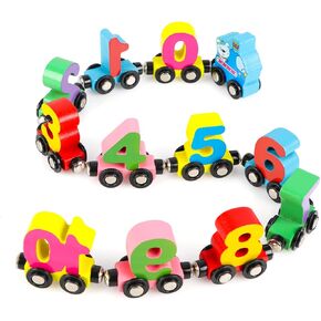 Wondertoys 12 PCS Wooden Train Set Toy Wooden Magnetic Number Train Set Includes 1 Engine Cars for Toddlers Boys and Girls, Compatible with Major Brands Train Set Tracks