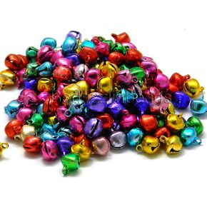 300 Assorted 9mm Bright Color Jingle Bells with Loop for Charms or Dangles in a Mix of Colors