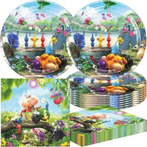 40pcs Pikmin Birthday Party Supplies,Includes 20 Paper Plates - 20 Napkin - Serves 20 Guest for Pikmin Birthday Party Decoration