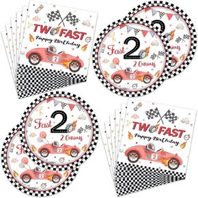 40Packs Two Fast birthday Party Supplies include 20 plates, 20 napkins for the Race Car 2nd party decoration
