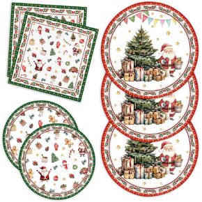 60PCS Christmas Party Supplies Paper Plates and Napkins, Christmas Tree Red Green Disposable Paper Dinner Plates Dessert Plates and Napkins for Winter Christmas Party Decorations Serves 20