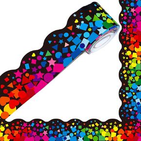 60 Feet Bulletin Board Borders, Scalloped Confetti Rolled Border Trim Decorate Bulletin Boards, Walls, Desks, Windows, Doors for School, Classroom & Offices