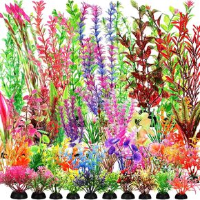 XunYee 100 Pcs Aquarium Plants Artificial Fish Tank Decorations 1.57 to 11.81 Inches Plastic Fish Tank Plants Turtle Betta Fish Tank Accessories for Household and Office, 45 Styles(Colorful)